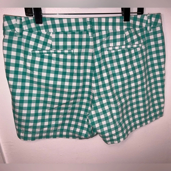 MERONA, 14, gingham, green/ white check print 4pocket, button zip shorts - Picture 2 of 5